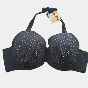 42 DD Swim Haltertop  Chic Black Gold Resort Pool Sexy Coastal Beach NWT